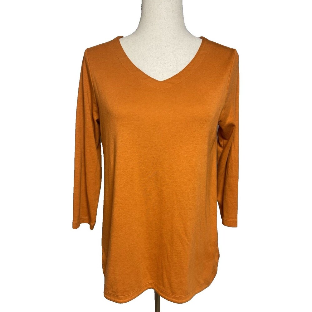 J Jill burnt orange NWOT 3/4 sleeve summer v-neck womens shirt Small cabincore